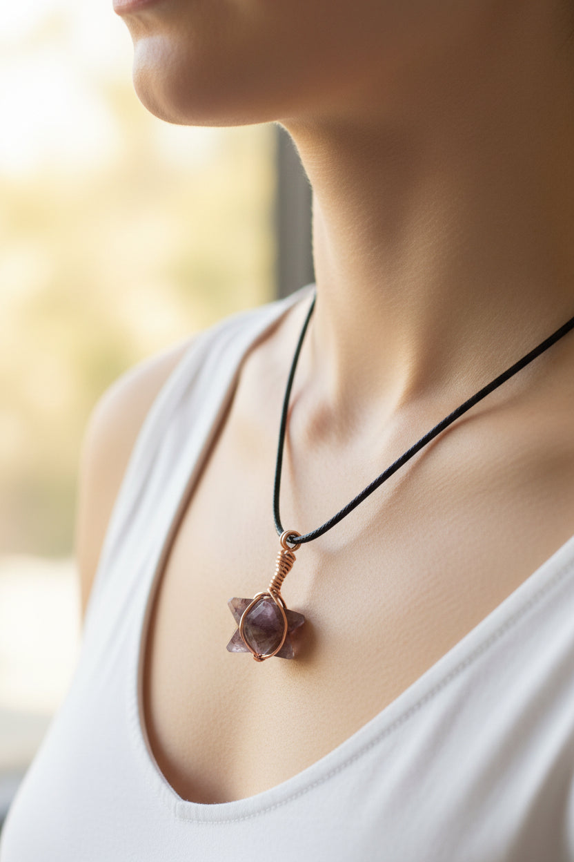 Amethyst Merkaba Star Crystal Pendant Necklace