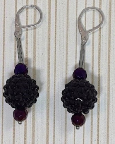 Elegant Black and Purple Beaded Dangle Drop Earrings