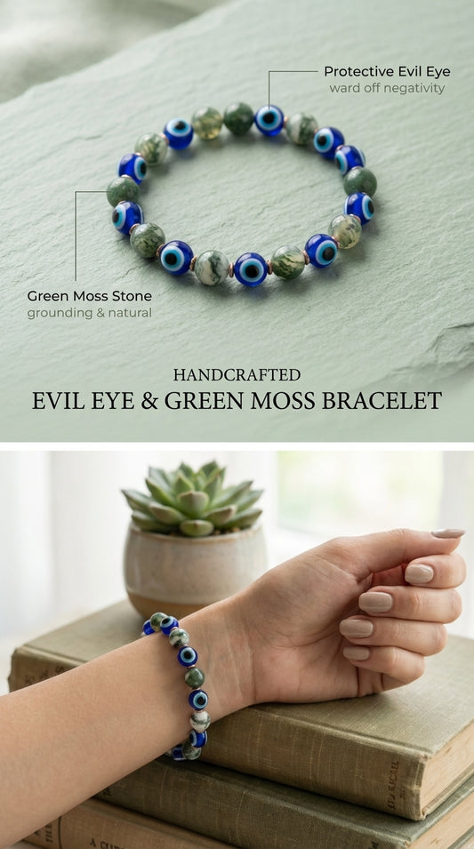 Evil Eye & Green Beaded Bracelet