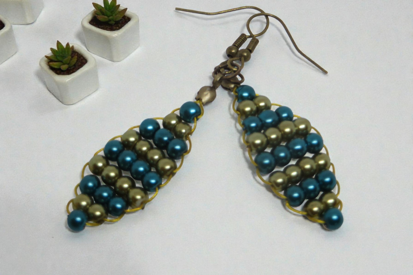 Beaded woven dangle earrings