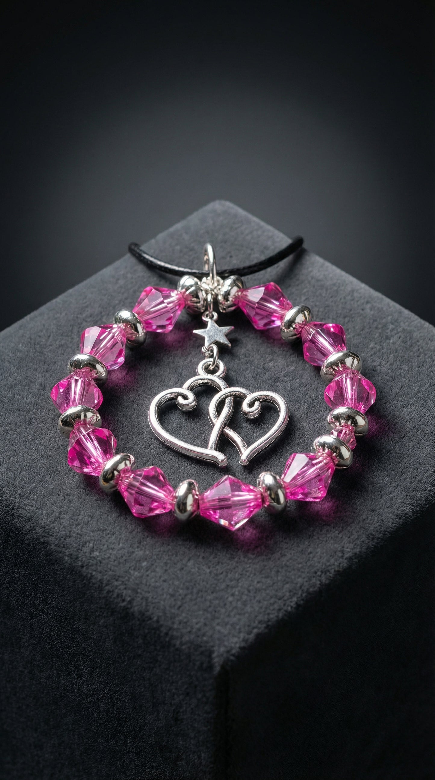 Pink and Silver Double Heart Pendant Necklace