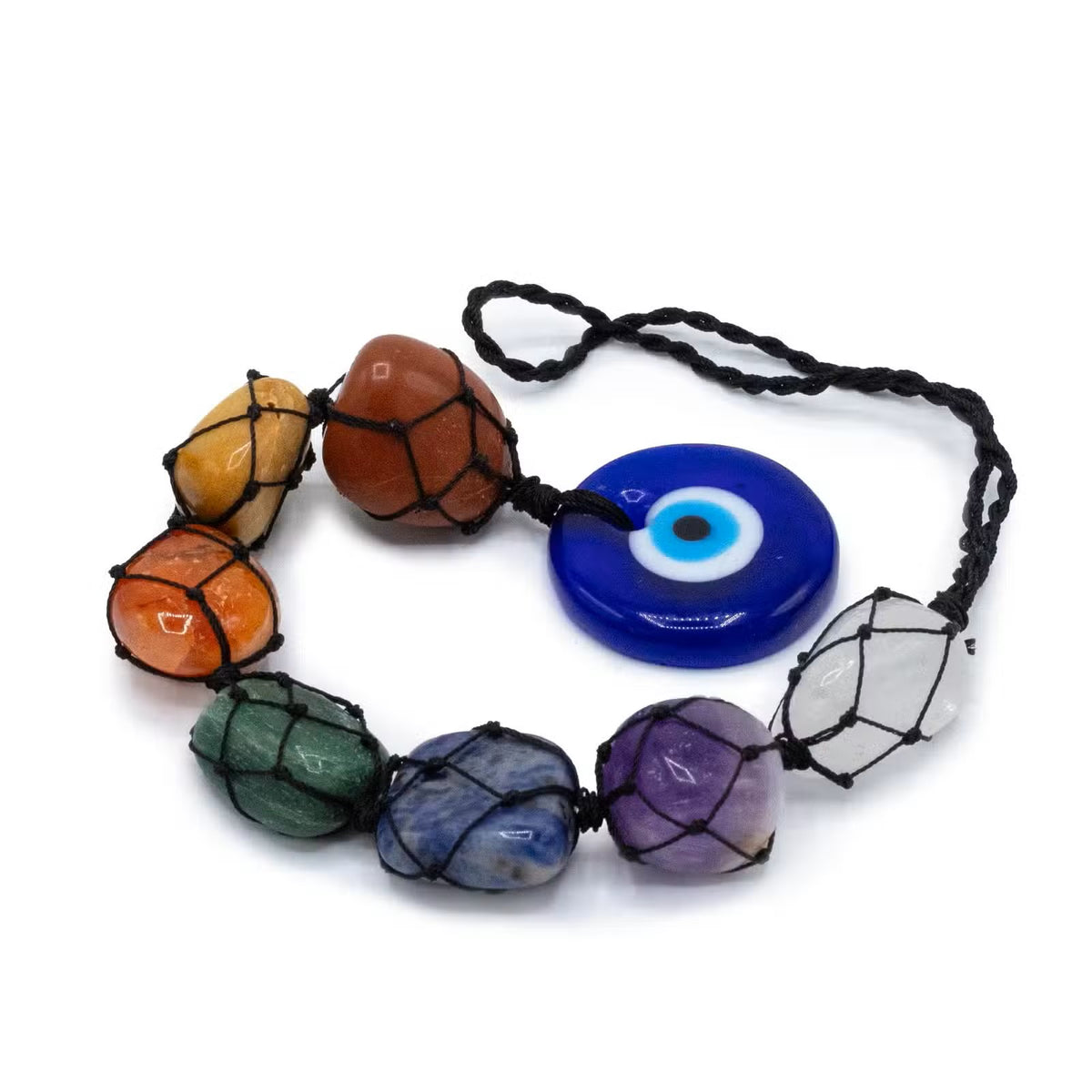 Hanging Chakra Stone Pendant with Evil Eye