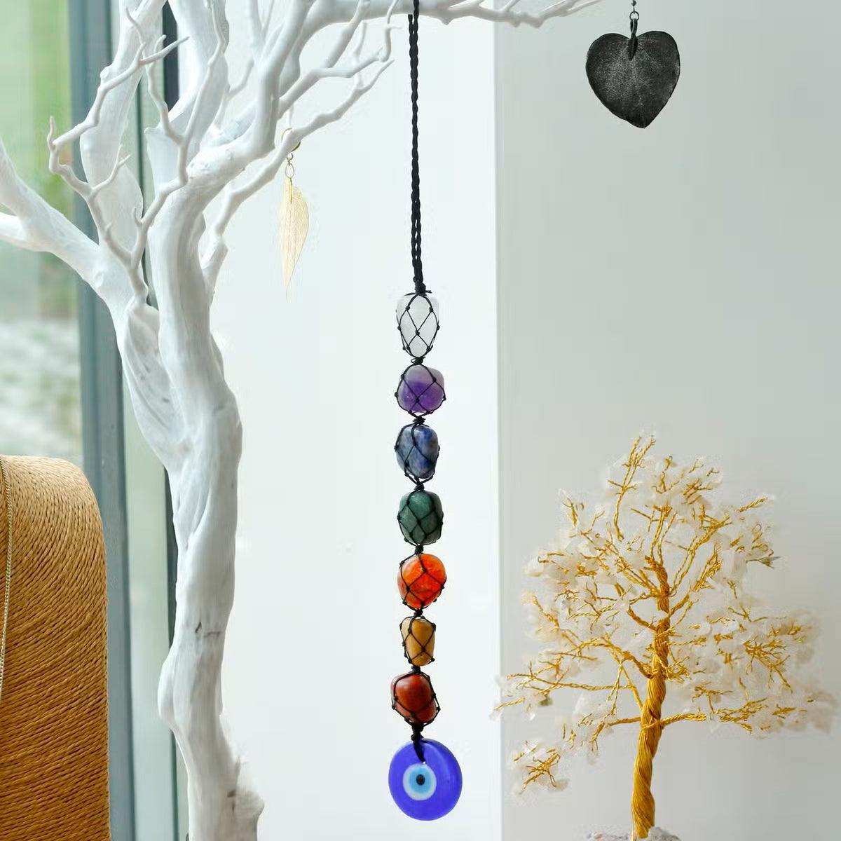Hanging Chakra Stone Pendant with Evil Eye