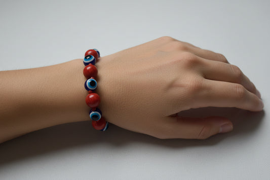 Red Jasper style, Evil Eye Protection beaded bracelet