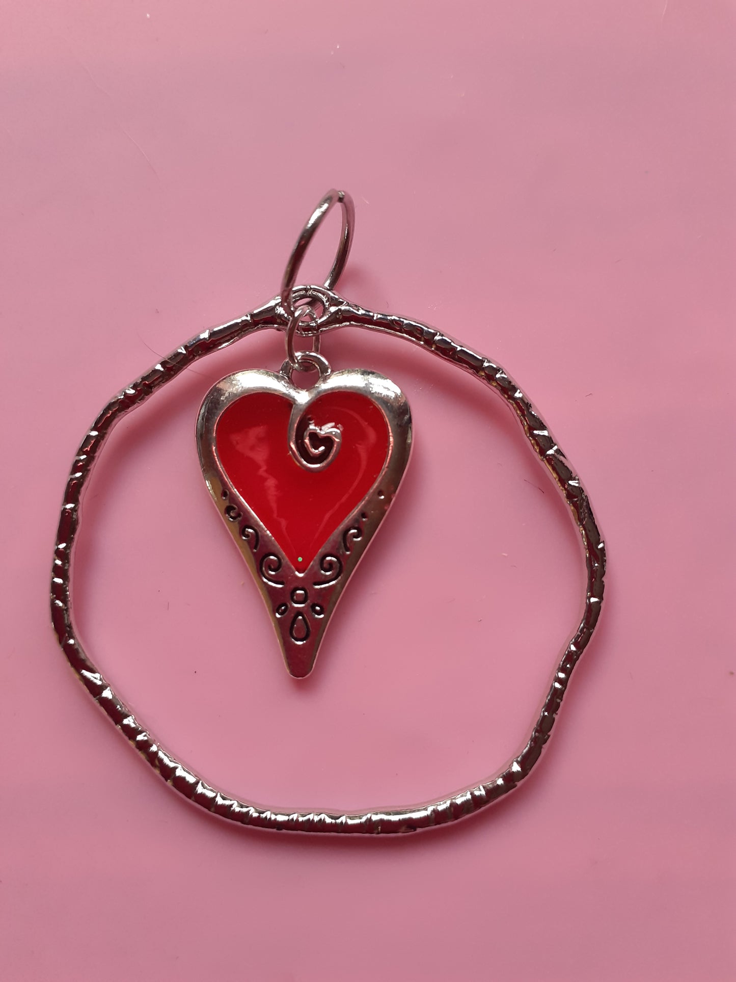 Round and red heart drop necklace pendant
