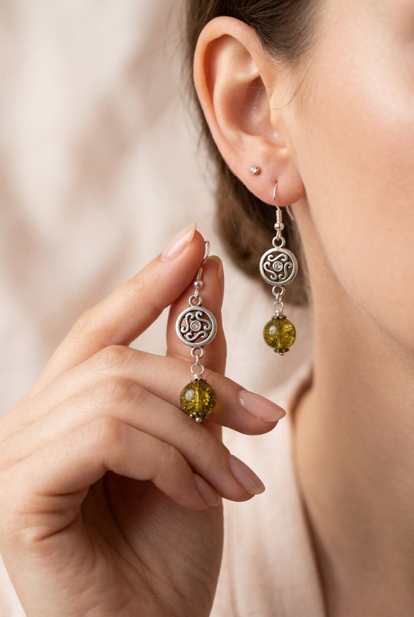 Lime green beaded drop earrings
