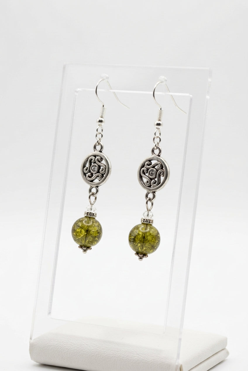 Lime green beaded drop earrings