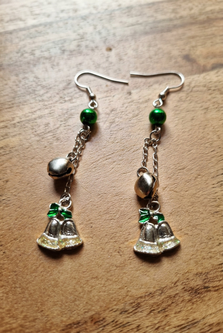 Long drop christmas bell earrings
