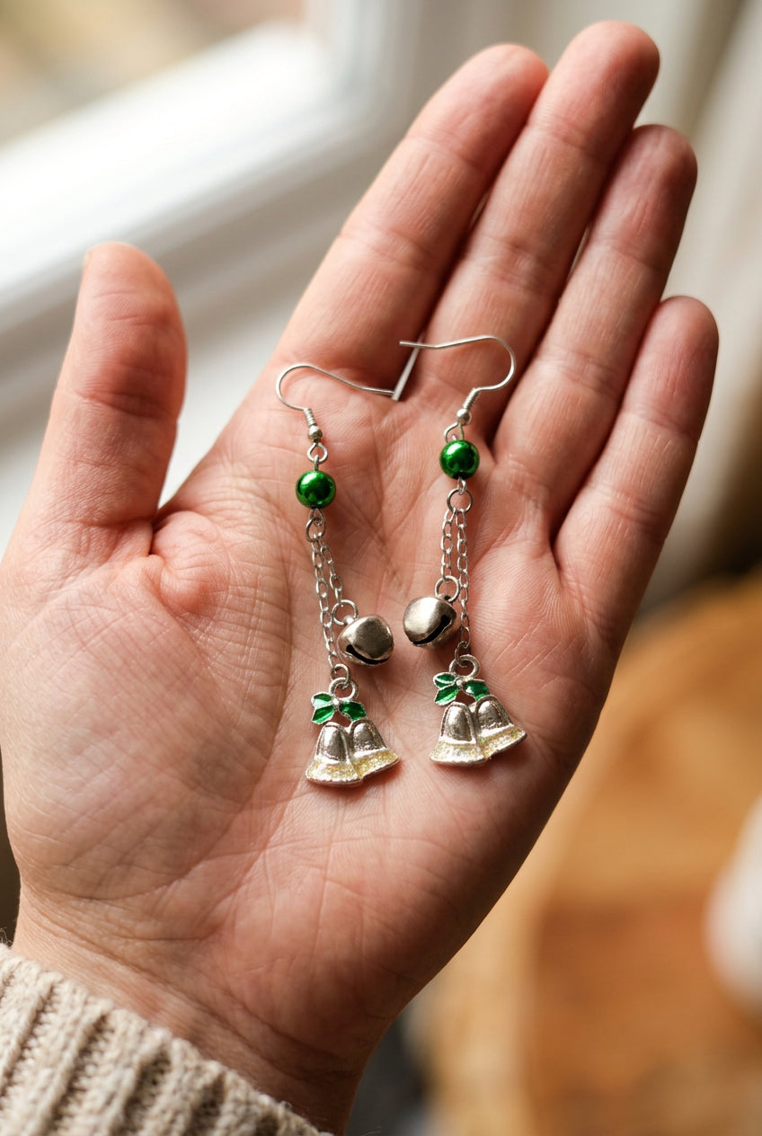 Long drop christmas bell earrings