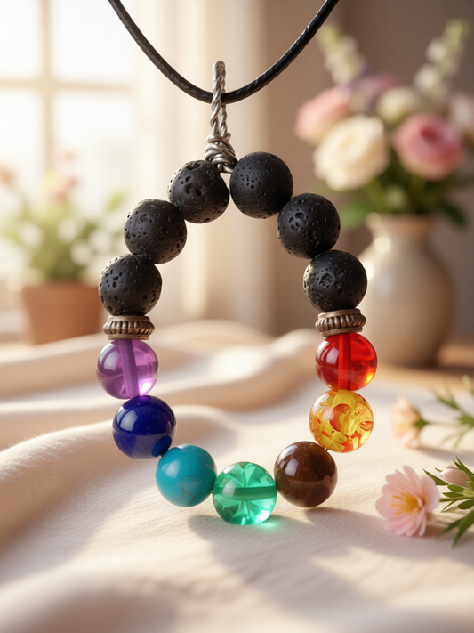 7 chakra crystals beaded pendant necklace
