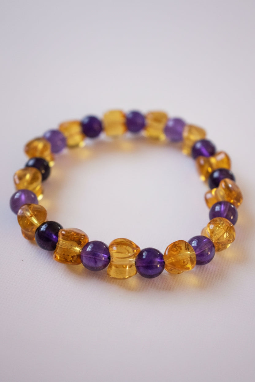 Amber and Amethyst natural crystal gemstone bracelet