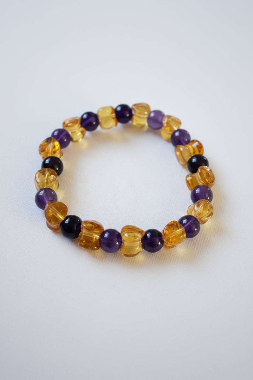 Amber and Amethyst natural crystal gemstone bracelet