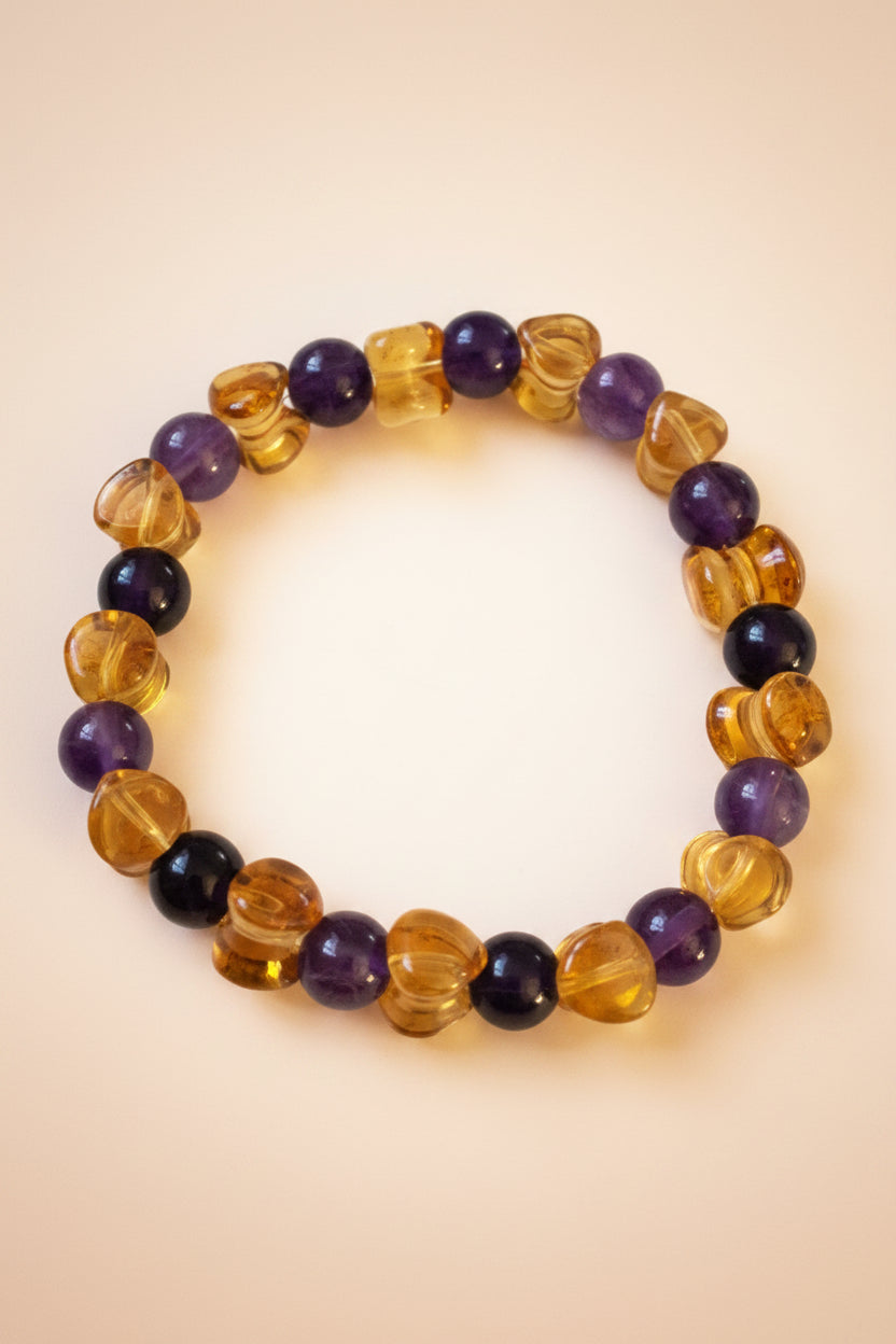 Amber and Amethyst natural crystal gemstone bracelet