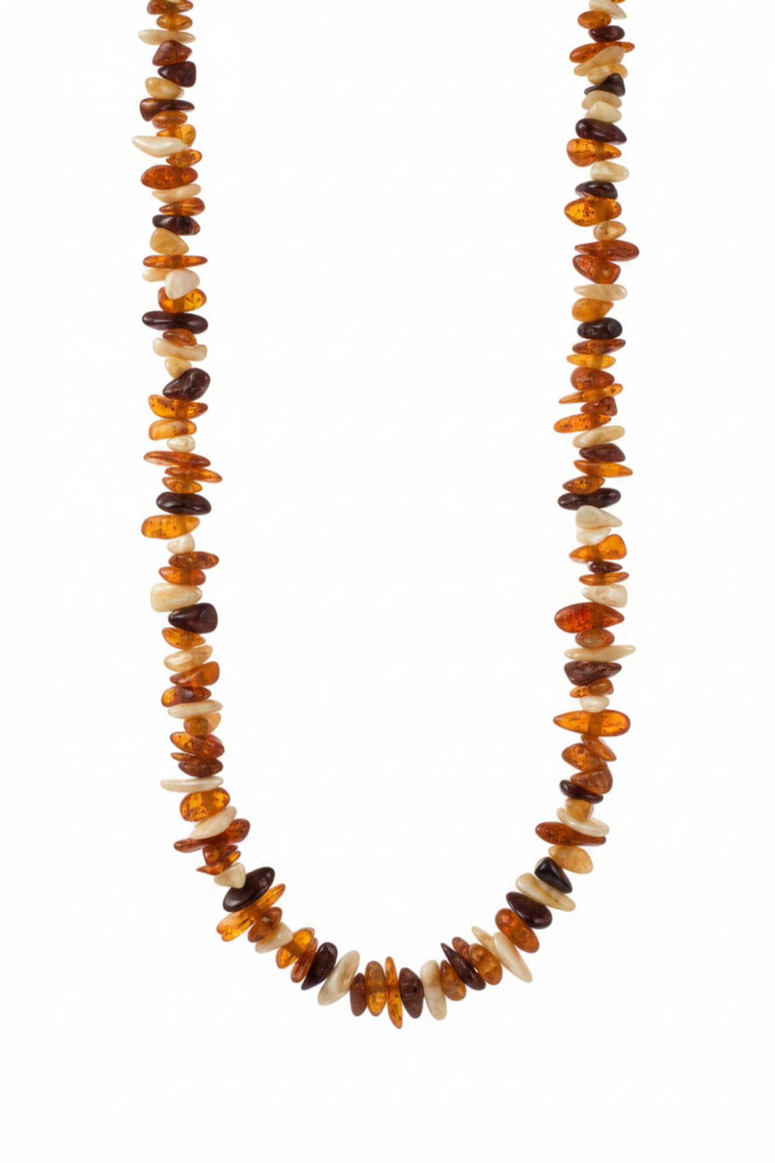Necklace with multicolored beads on a white background