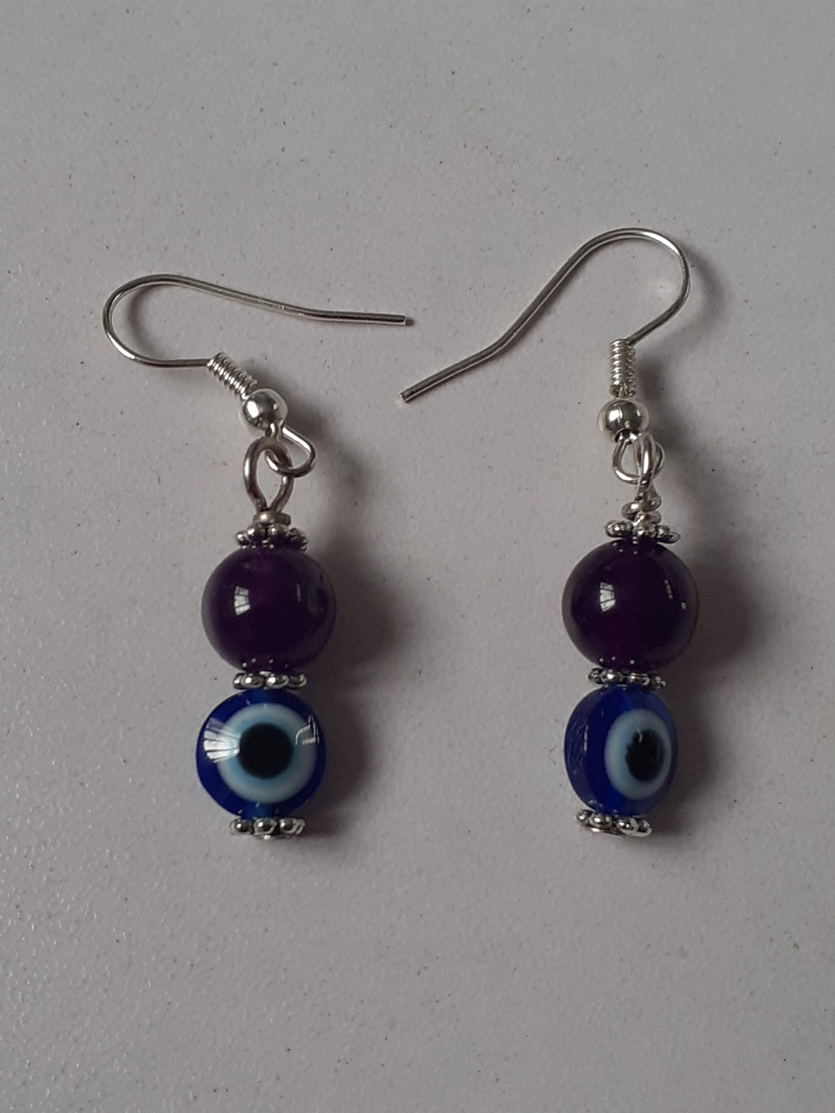Amethyst with Evil Eye drop earrings