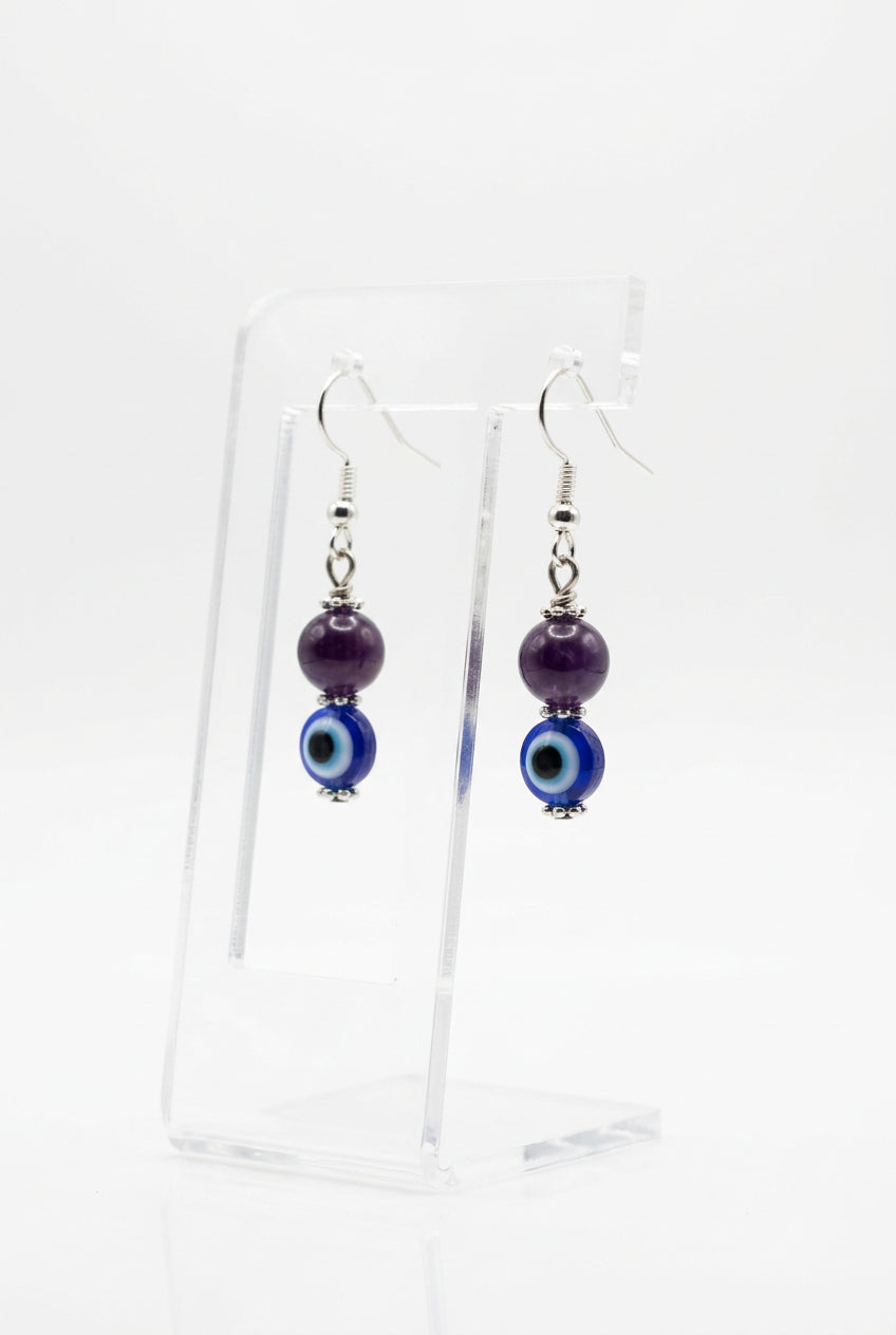 Amethyst with Evil Eye drop earrings