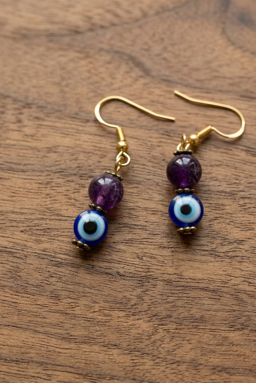 Amethyst with Evil Eye drop earrings
