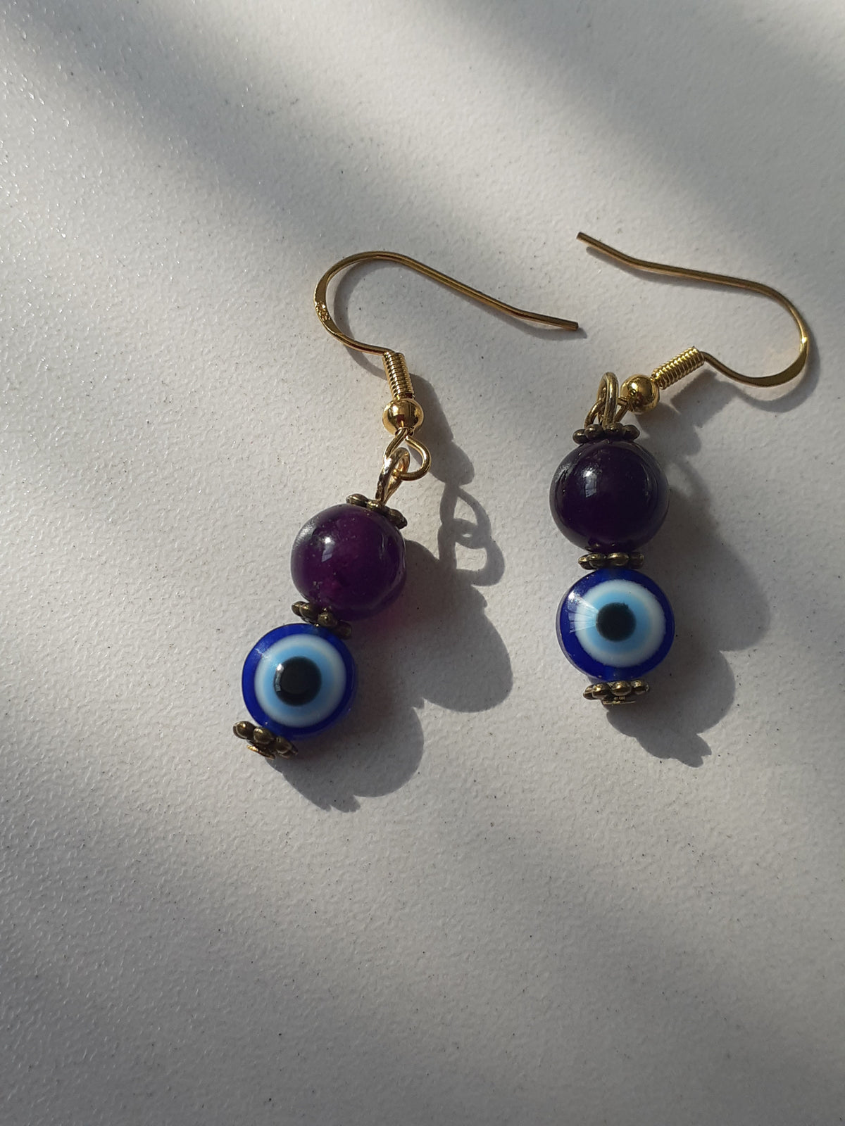 Amethyst with Evil Eye drop earrings