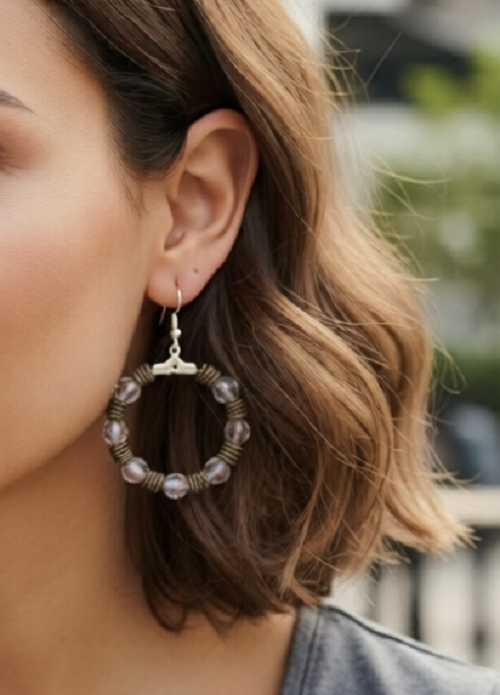 Beaded Hoop Dangle Earrings