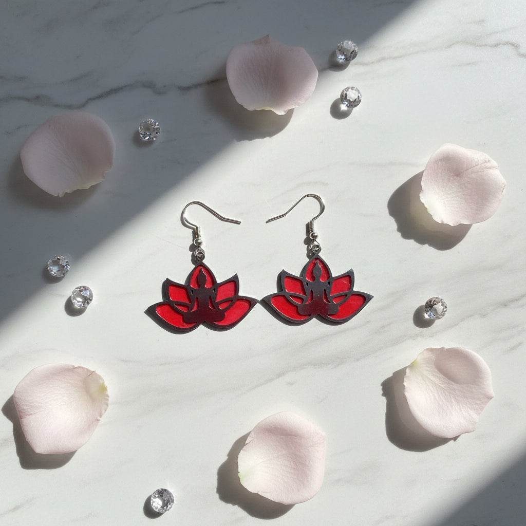 Buddha on a Lotus Flower red drop earrings.