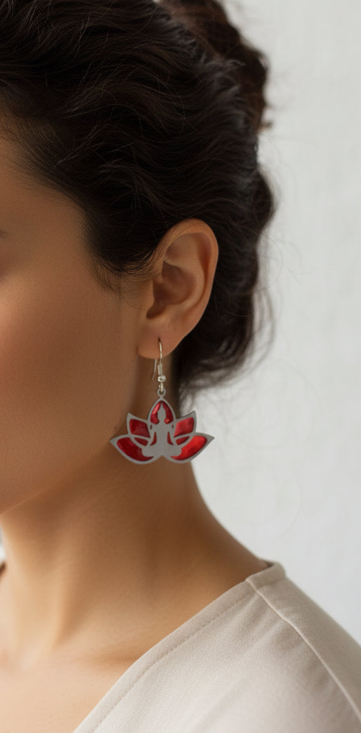 Buddha on a Lotus Flower red drop earrings.