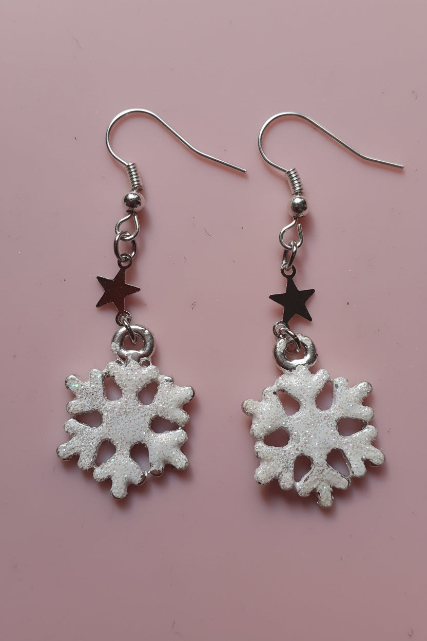 Christmas Festive Drop earrings, Snowflakes and Jingle Bells