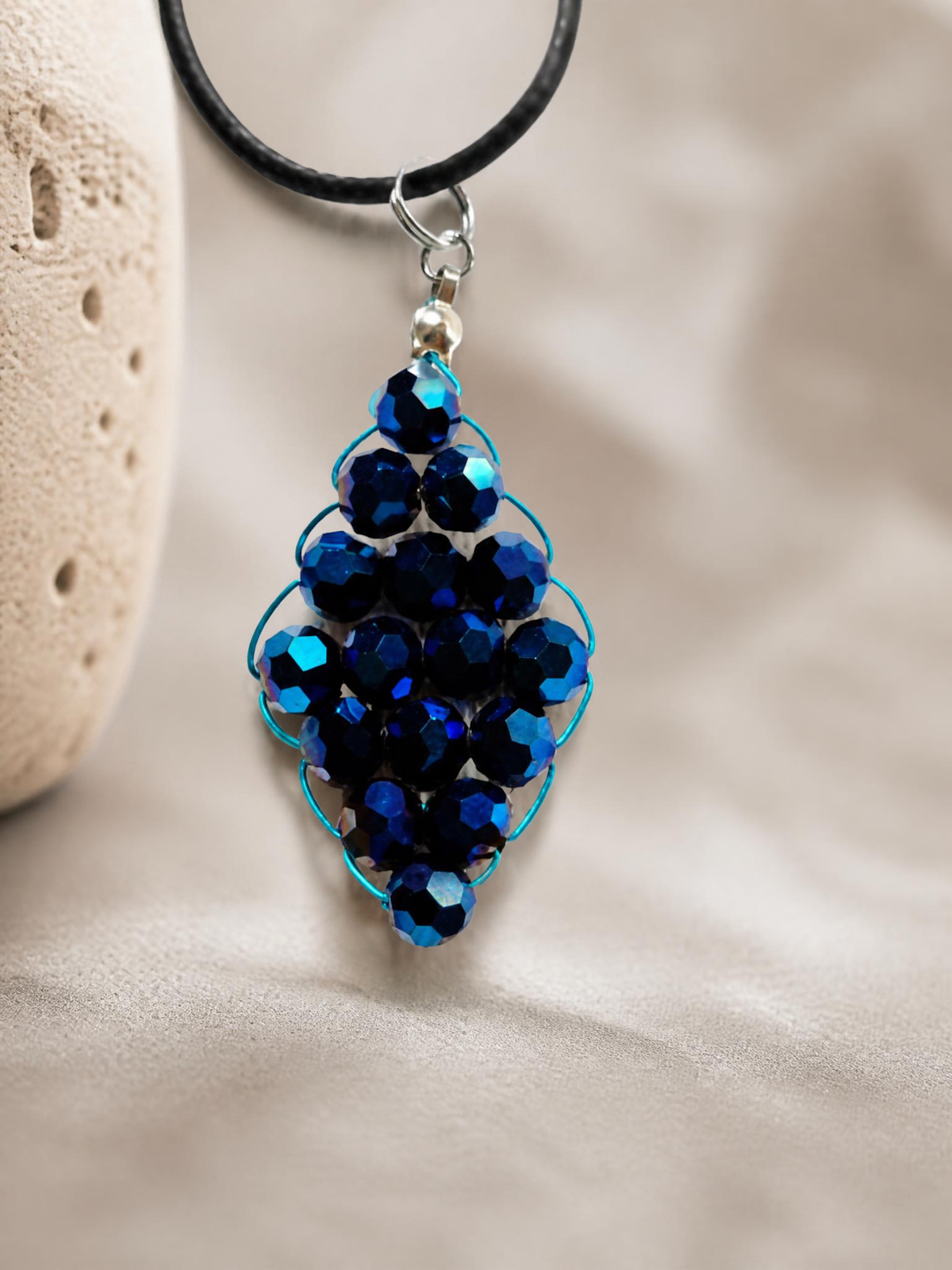 Deep Blue Diamond Shaped Sparkling Pendant