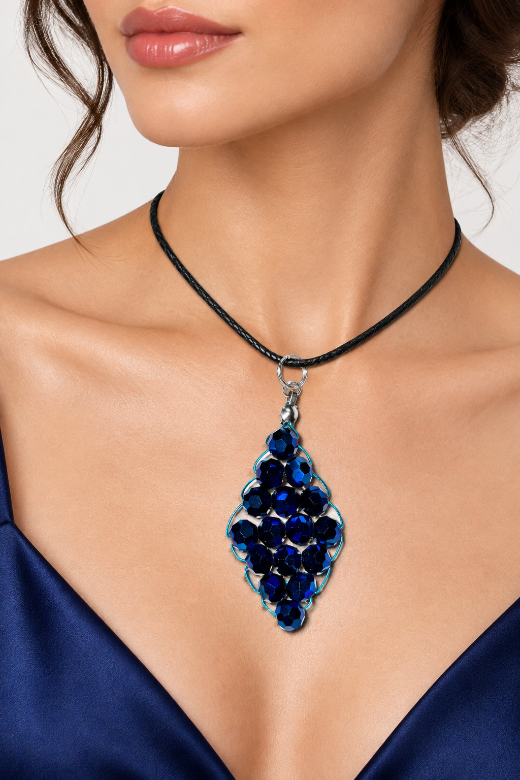Deep Blue Diamond Shaped Sparkling Pendant
