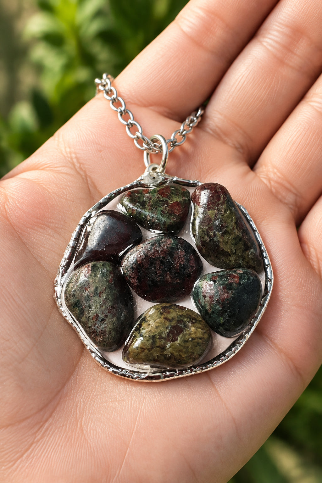 Eklogite and Red Jasper Crystal Pendant Necklace