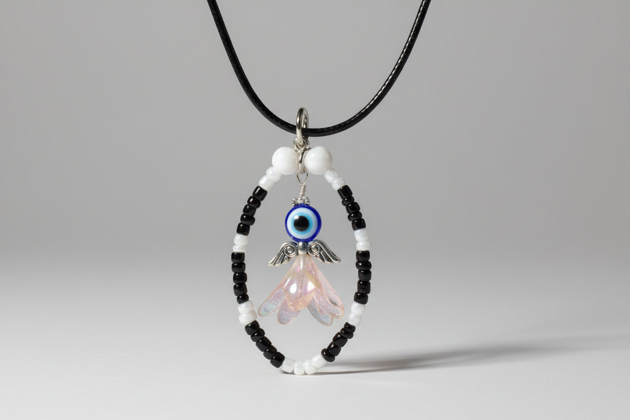 Evil Eye Angel Design Drop Necklace