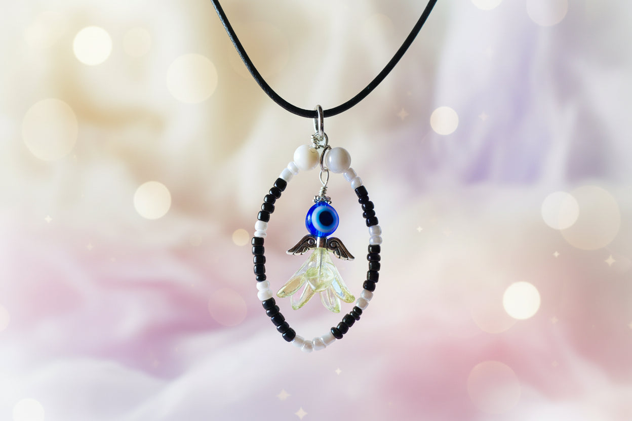 Evil Eye Angel Design Drop Necklace