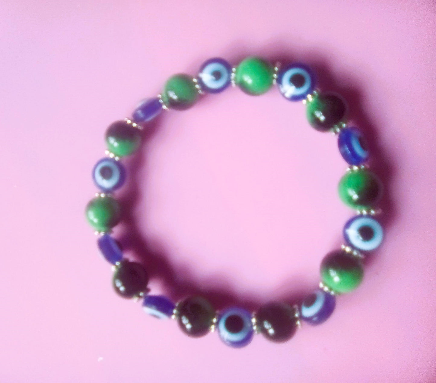 Evil Eye & Green Beaded Bracelet