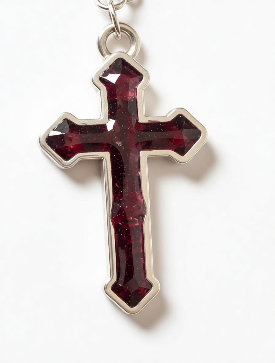 Garnet infused crystals Cross Pendant Necklace