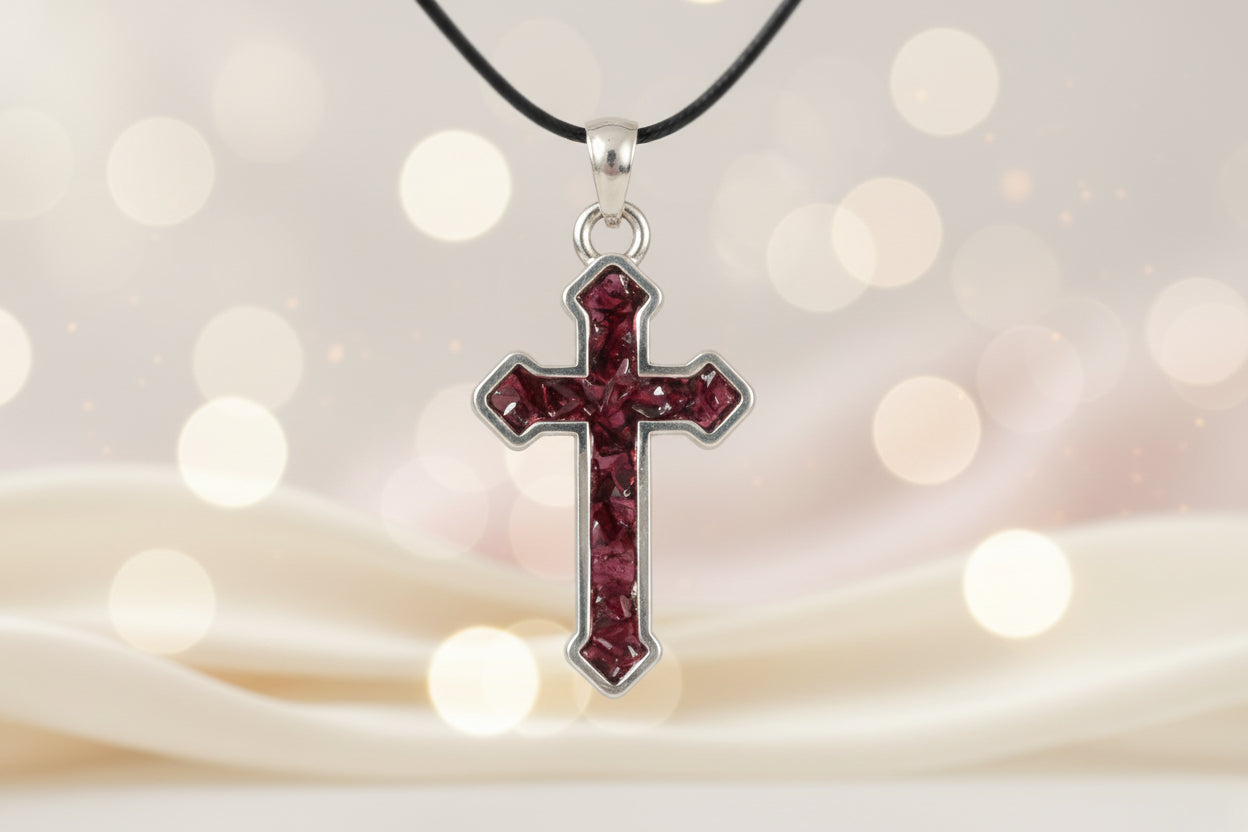 Garnet infused crystals Cross Pendant Necklace