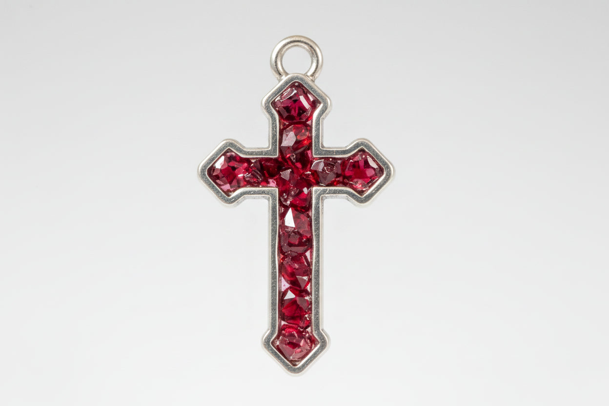 Garnet infused crystals Cross Pendant Necklace