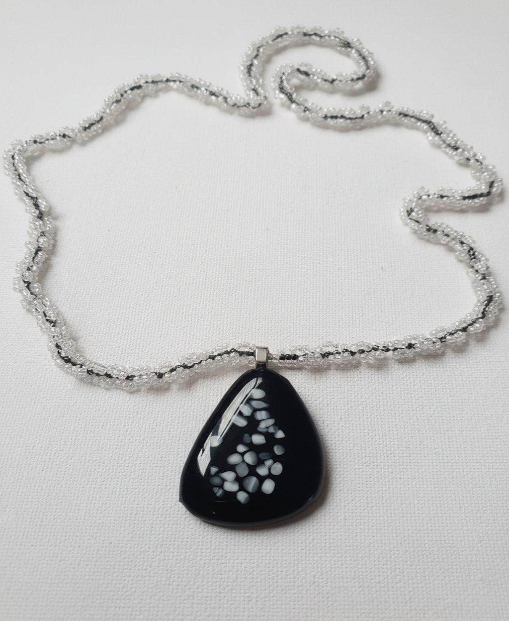 Dichroic Glass Beaded Necklace | Colour-Shifting Black & White Handcrafted Jewellery