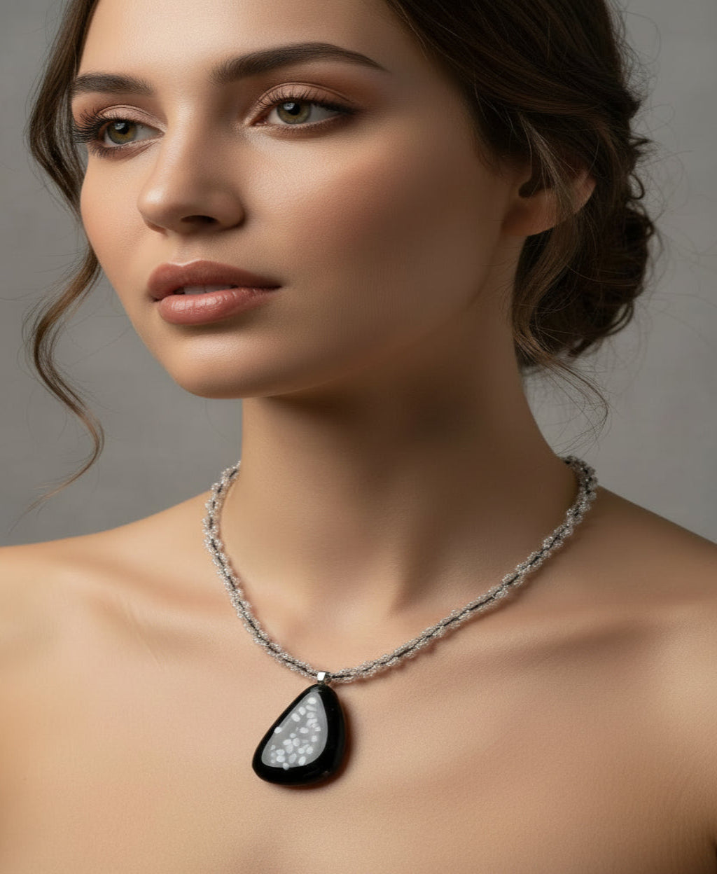 Dichroic Glass Beaded Necklace | Colour-Shifting Black & White Handcrafted Jewellery