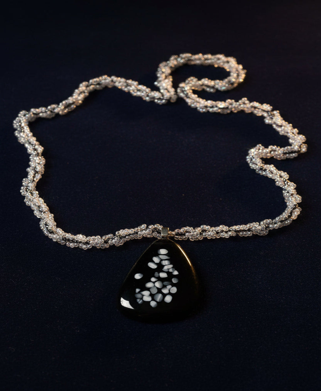 Dichroic Glass Beaded Necklace | Colour-Shifting Black & White Handcrafted Jewellery