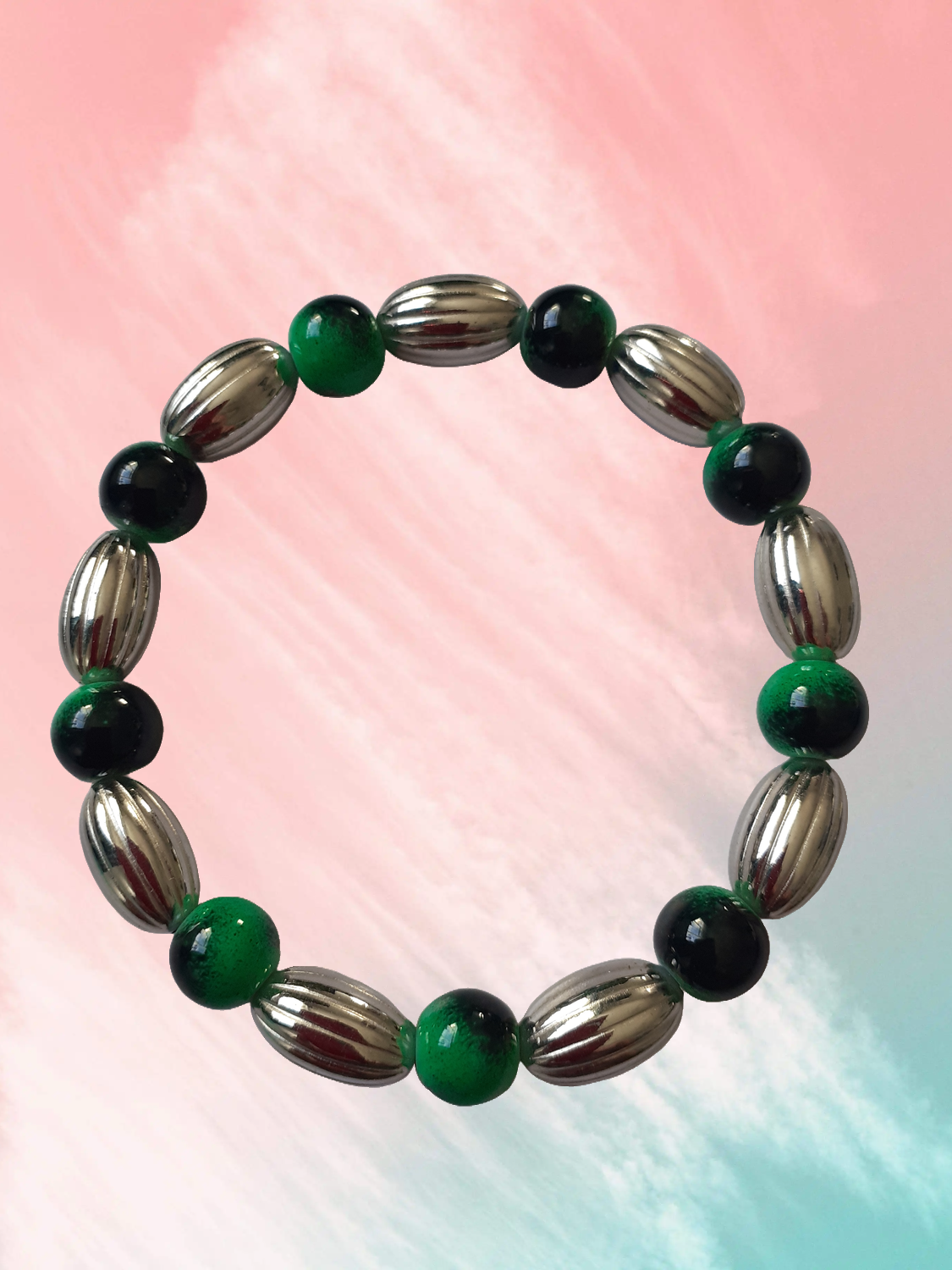 Green and Silver beaded bracelet