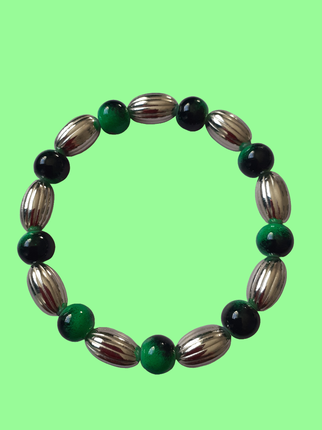 Green and Silver beaded bracelet
