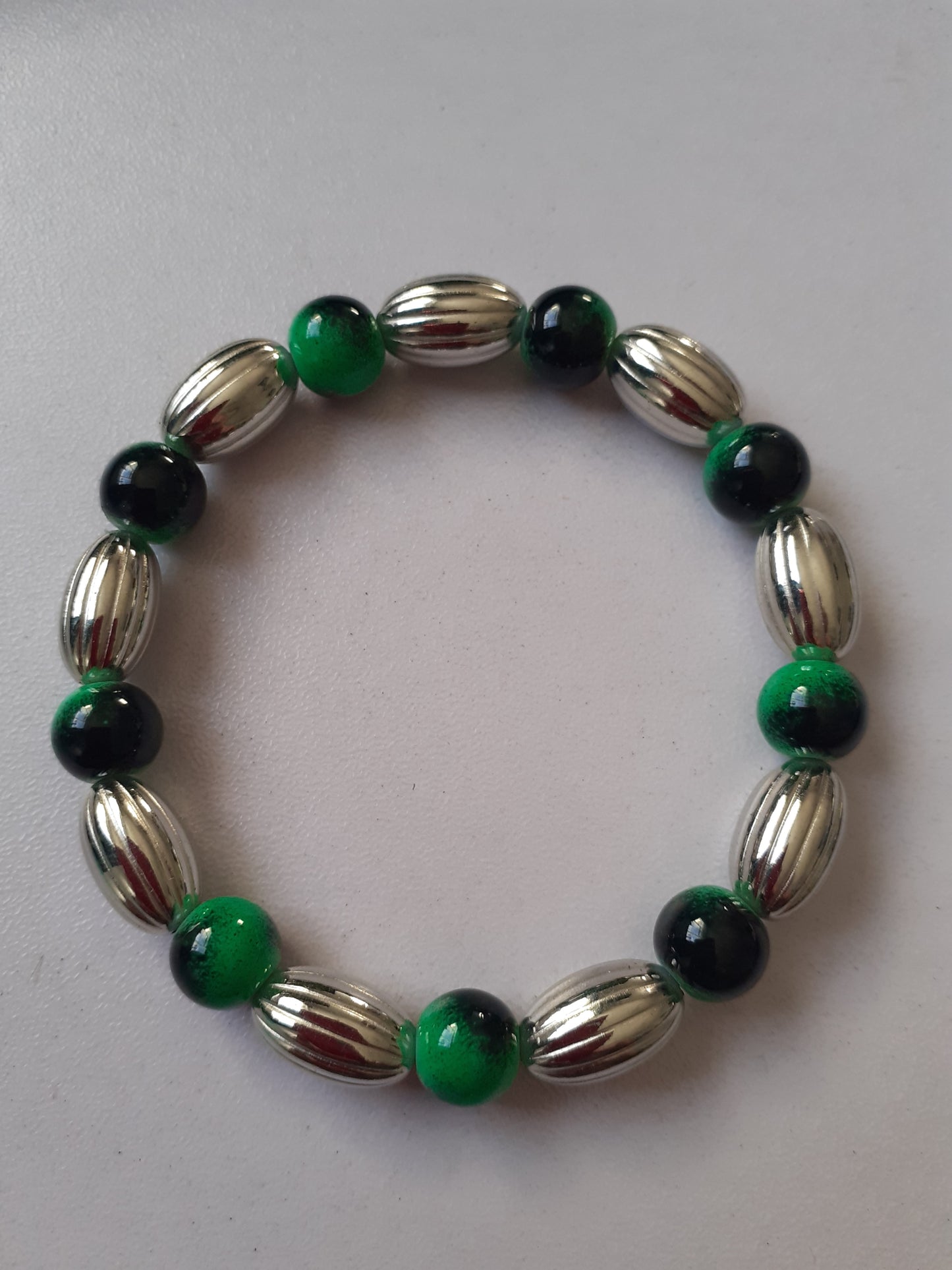 Green and Silver beaded bracelet