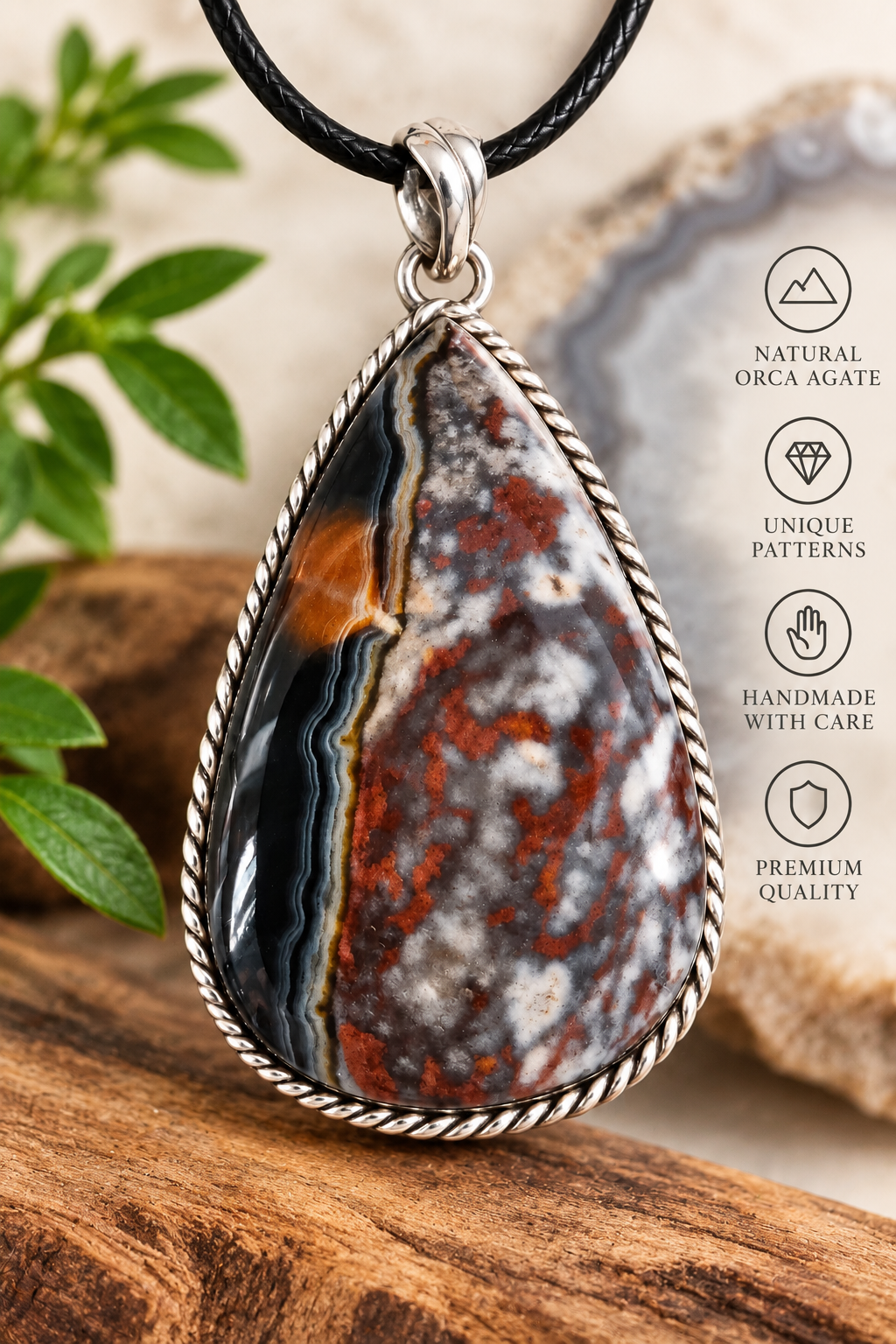 Orca Agate Crystal Pendant