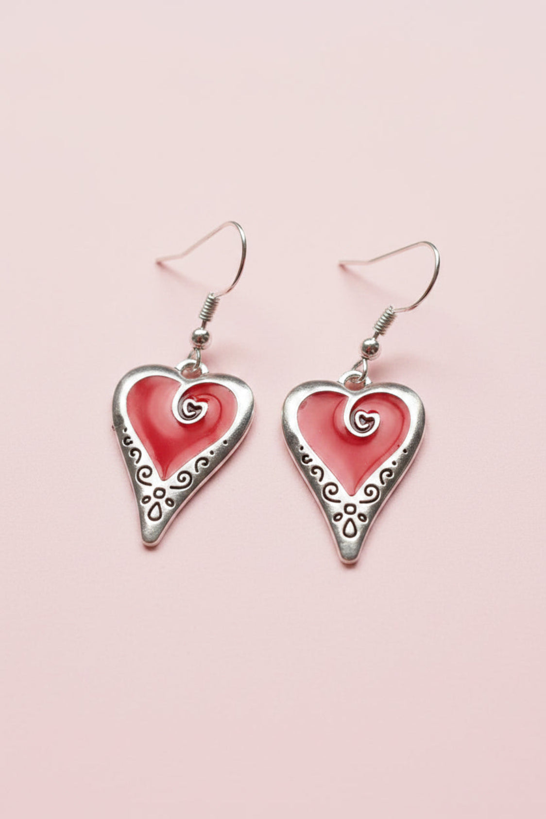Heart shaped Red Drop Earrings