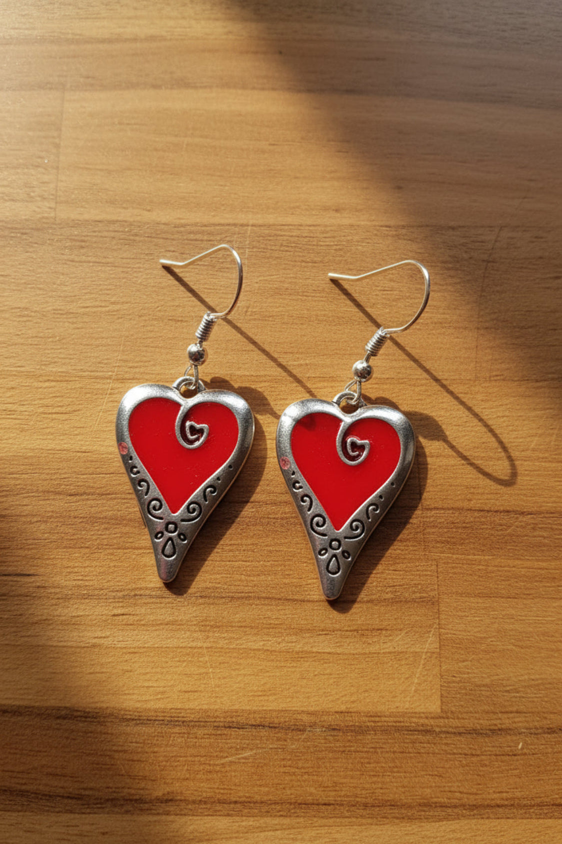 Heart shaped Red Drop Earrings