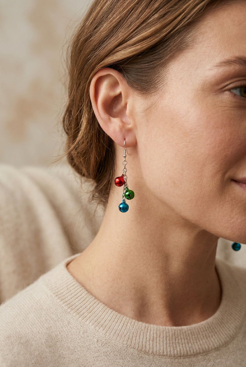 Colourful jingle bells drop earrings