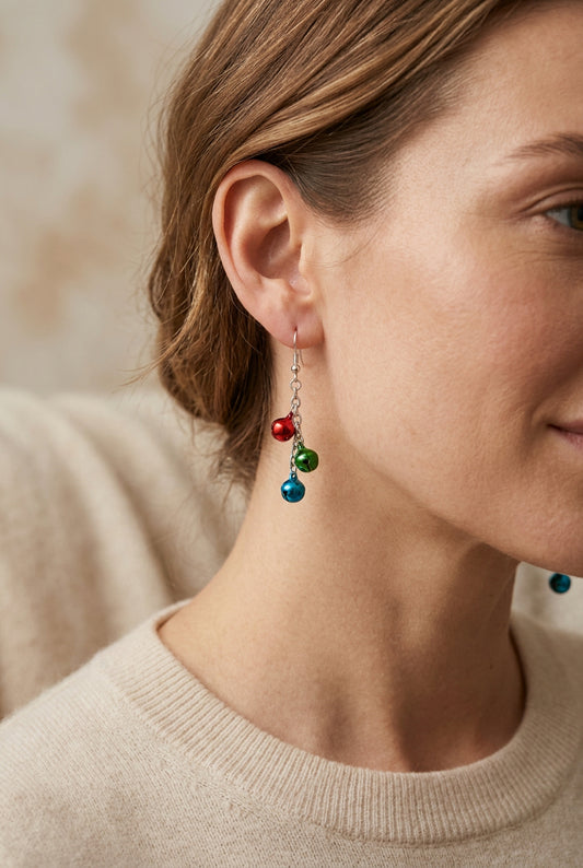 Colourful jingle bells drop earrings
