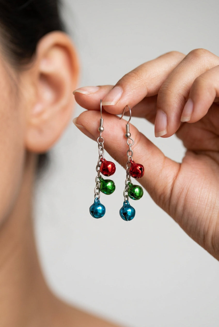 Colourful jingle bells drop earrings