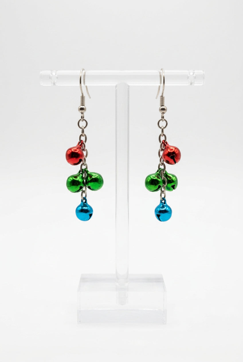 Colourful jingle bells drop earrings