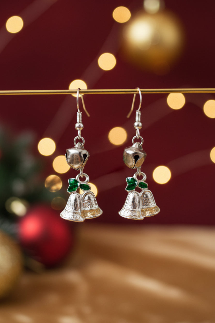Christmas Festive Drop earrings, Snowflakes and Jingle Bells