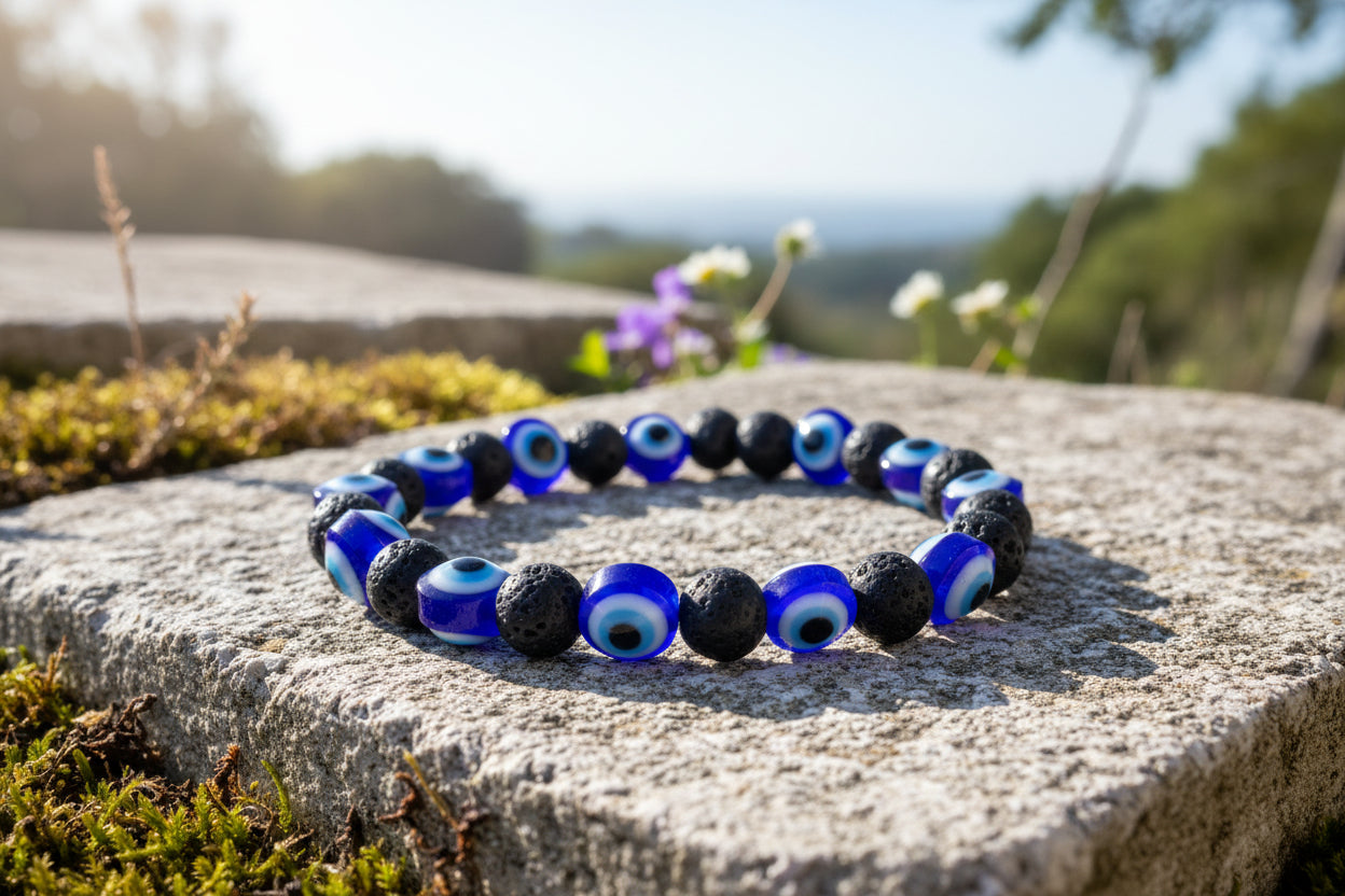 Evil Eye, Lava Rock Crystals Bracelets